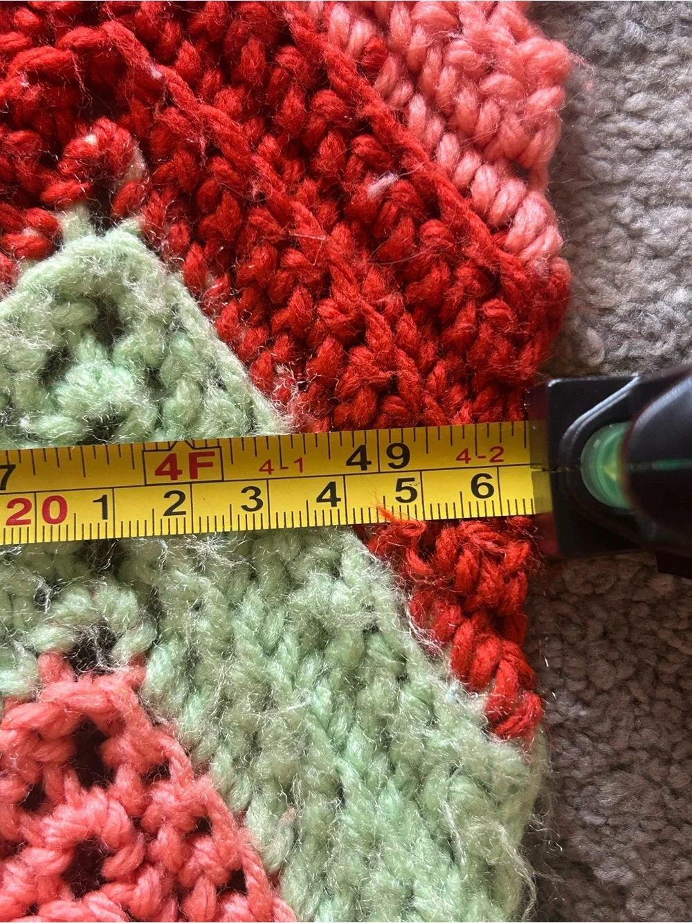 Vintage Handmade Chevron Knit afghan Throw Blanket - Green & Coral